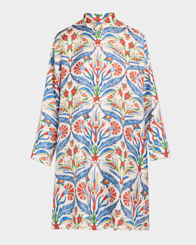 Wide A-Line Collarless Shirt With Slits (Very Long Length)